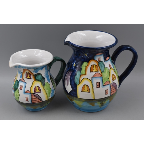 265 - Two Italian Pottery Hand Painted Tuscany Ravello Water Jugs largest 7.5