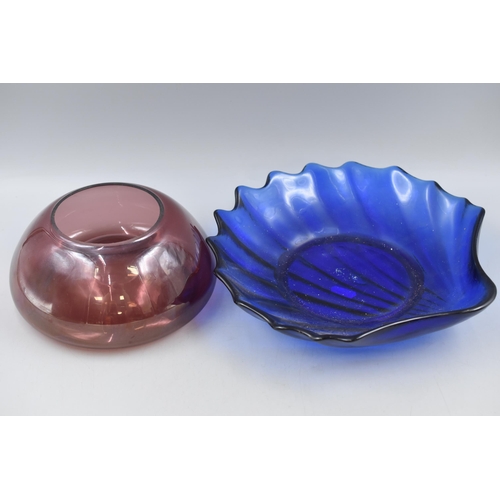 621 - Two Large Designer Glass Bowls one in the style of a Blue Glass Shell and the other a Inverted Bubbl... 