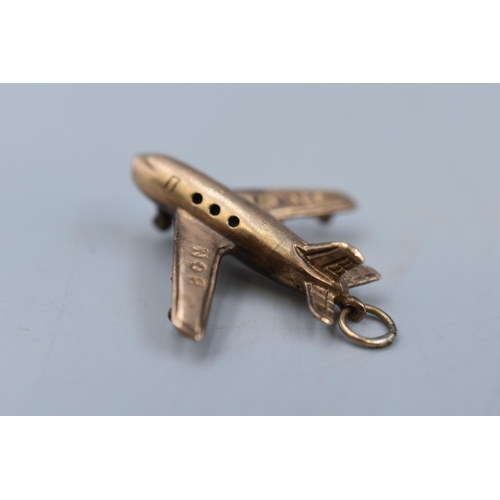 1 - Hallmarked 375 (9ct) Gold Bon Voyage Plane Pendant (6.16 grams)