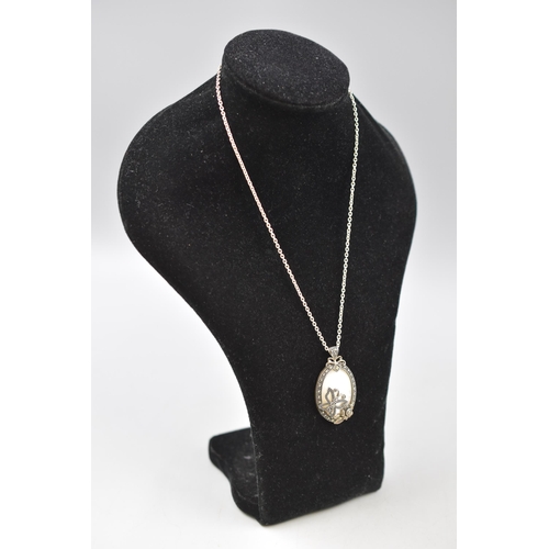 42 - Silver Marcasite and Mother of Pearl Pendant on Silver 925 Chain