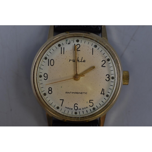 91 - Ruhla Mechanical Antimagnetic Gents Watch with Leather Strap (Working)