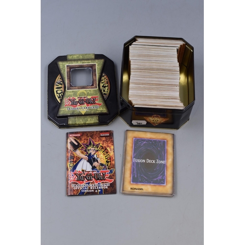 336 - Large Selection of Yu-Gi-Oh Trading Cards in Tin with Field Card Zone and Rulebook including magic c... 