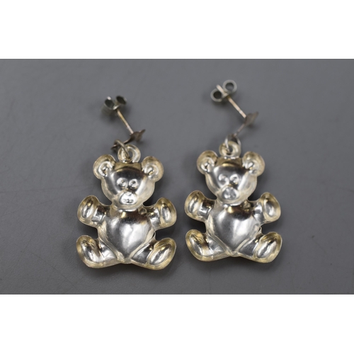 108 - Pair of Sterling Silver teddy bear Earrings in presentation Case