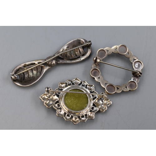 116 - Three Silver Marcasite Brooches, AF.