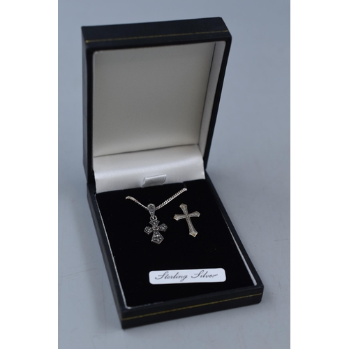 121 - A 925 Silver Marcasite Pendant on 925. Silver Chain, And A Hallmarked Birmingham Silver Crucifix Cir... 