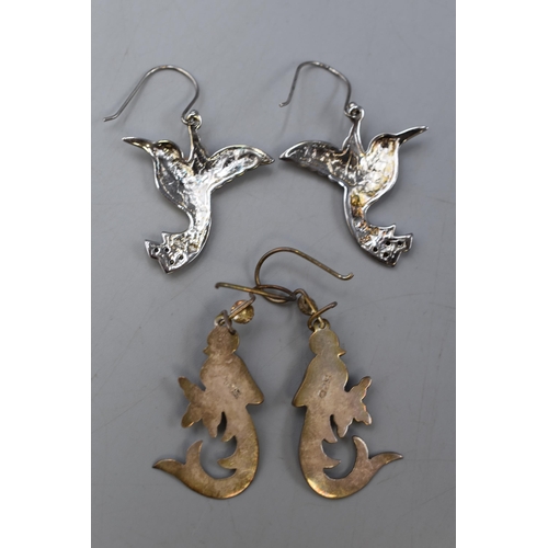 127 - Two Pairs of 925 Silver Bird Themed Earrings.