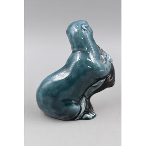 162 - Poole Pottery Blue Glaze Otter Holding a Fish approx 4.5