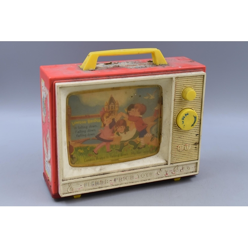 435 - 1966 clockwork Fisher Price “two tunes & two pictures” giant screen music box tv. Displays London Br... 