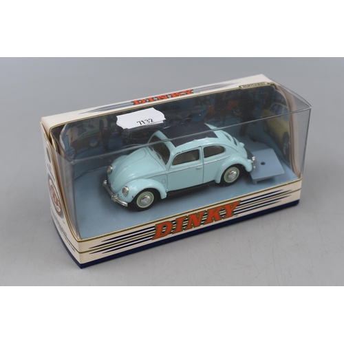 443 - Three Boxed Dinky Die Cast Cars, includes Jaguar E-Type, VW Beatle and MG.