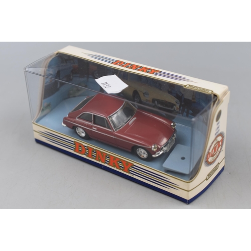 443 - Three Boxed Dinky Die Cast Cars, includes Jaguar E-Type, VW Beatle and MG.