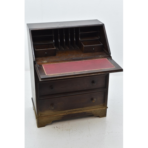 496 - Vintage Old Charm Oak Bureau with three drawers and internal Storage (76cm x 100cm)