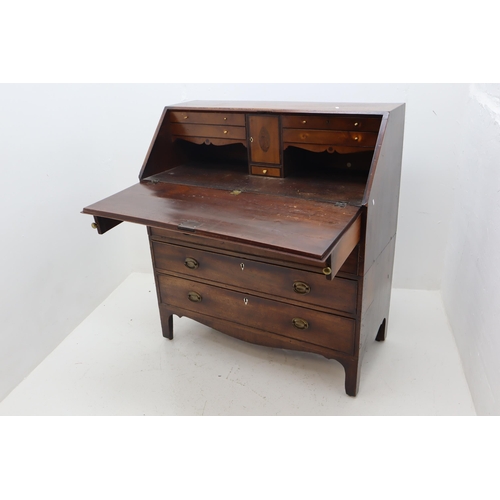 505 - A Georgian Mahogany Two Part Four Drawer Writing Bureau, With Inlaid Britannia Depiction on Internal... 