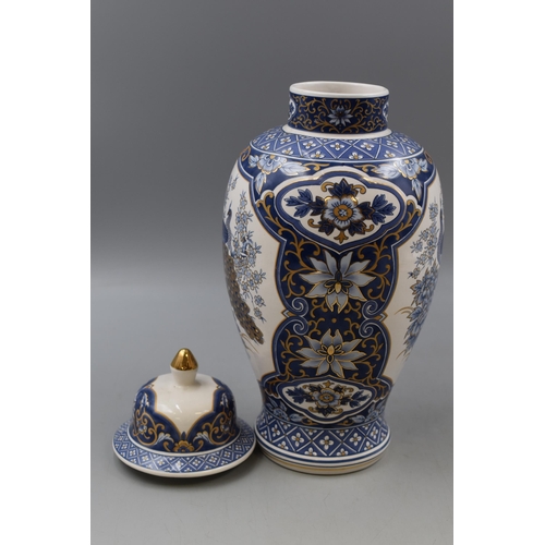 246 - Chinese Blue and White Porcelain Vase with Lid Decorated with Peacocks in the wild with Gold Gilding... 