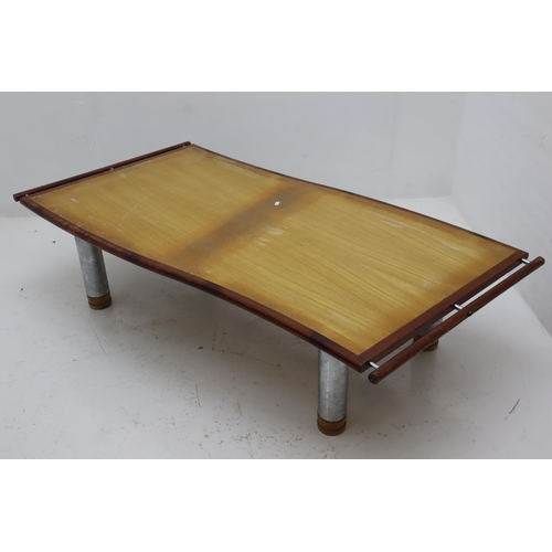 514 - A Retro Curved Coffee Table With Removable Leather Seats, Approx 75cm x 140cm x 38cm.