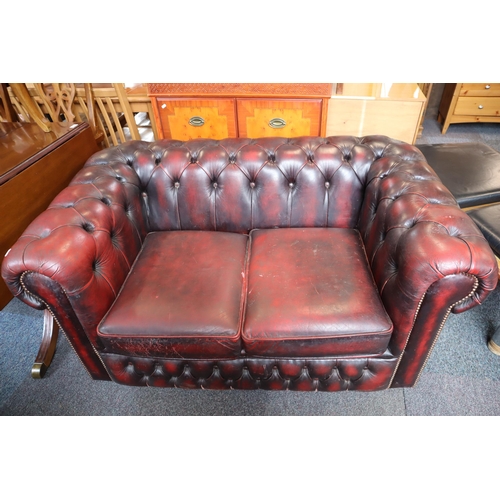 515 - Oxblood Chesterfield button back Leather Sofa (54