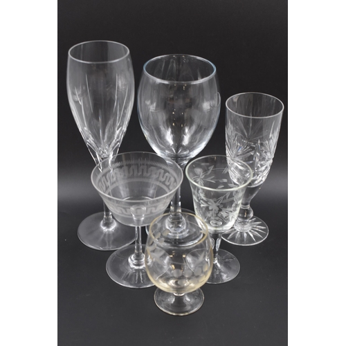 593 - A Mixed Selection of Drinking Glasses. Includes Champagne, Brandy, Wine and More.