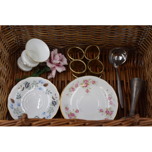 599 - Two Picnic Baskets, one with Contents including Wedgwood, Colclough, Duchess and More