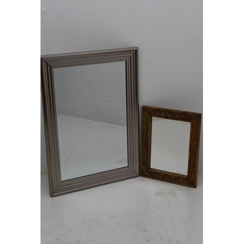 610 - Two Rectangular Hallway Mirrors, Includes Wooden Hand Carved Framed Mirror. Largest Approx 36