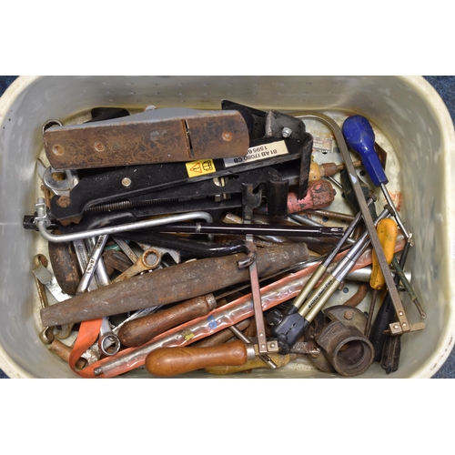 564 - A Box of Assorted Vintage Tools. Includes Plane, Spanners, Saw and More.