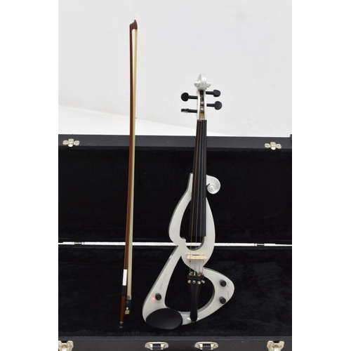 475a - Sojing Silver Electric Violin Complete with Case and Bow