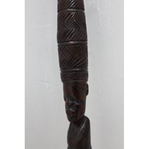 253 - A Carved Wooden African Tribal Walking Stick, Approx 37.5