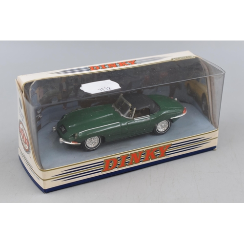 443 - Three Boxed Dinky Die Cast Cars, includes Jaguar E-Type, VW Beatle and MG.