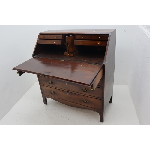 505 - A Georgian Mahogany Two Part Four Drawer Writing Bureau, With Inlaid Britannia Depiction on Internal... 