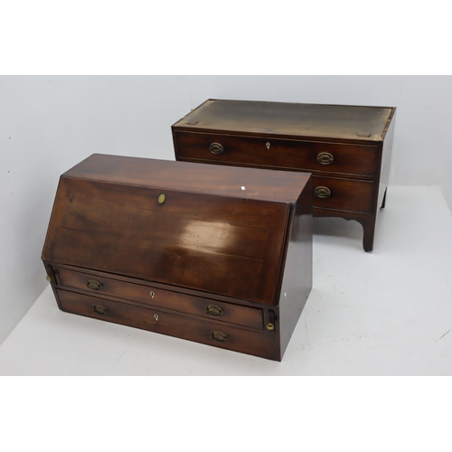 505 - A Georgian Mahogany Two Part Four Drawer Writing Bureau, With Inlaid Britannia Depiction on Internal... 