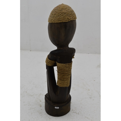 332 - LARGE Vintage Hand Carved Wooden African Namji Tribal Sitting Man Figure with Hand Woven Rope Decora... 