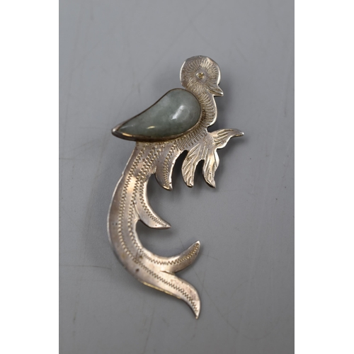 14 - Silver 925 Bird of Paradise with Possible Jade Stone