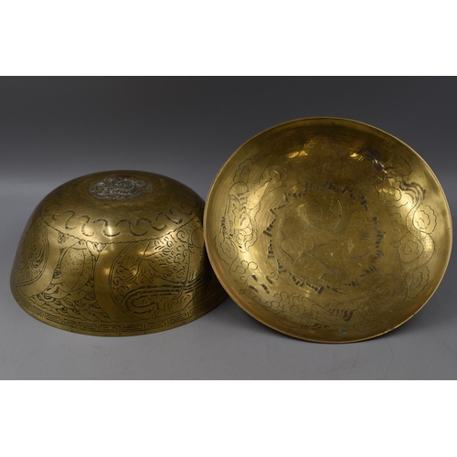 354 - Two Brass Chinese Etched Brass Bowls (10