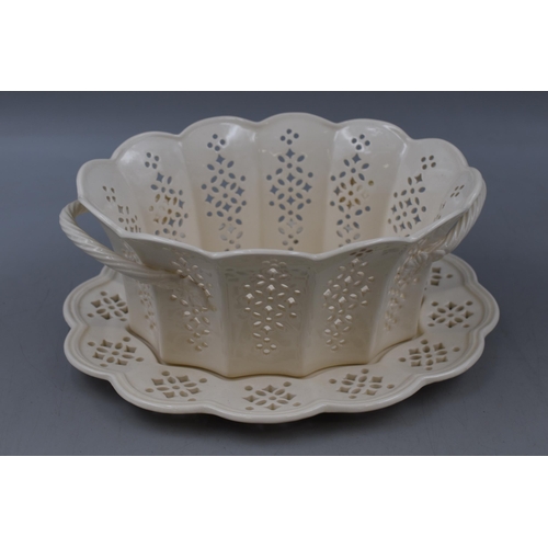 369 - Vintage Royal Creamware Fine China Lattice Fruit Basket 9