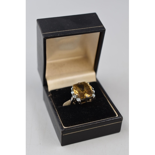 39 - Large Stones Fully Hallmarked Silver Ring and a Large White Metal Ring Both In Presentation Boxes