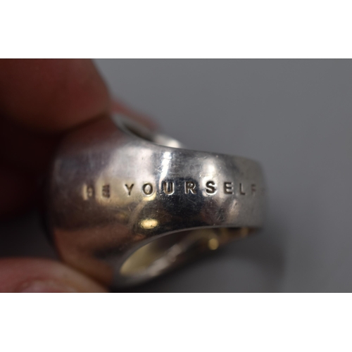 41 - Silver 925 large stoned Ring inscribed be yourself (Size Q) Complete with Presentation Box