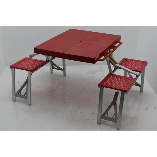 379 - A Concord Folding Camp Table, With Four Seats. Tabletop Approx 86.5cm x 67cm.