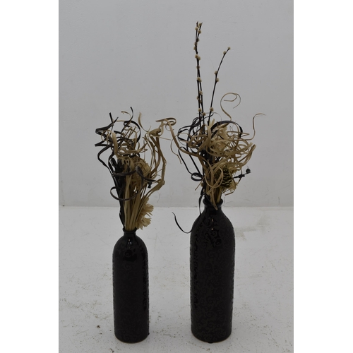 401 - Pair of Different Sized Decorative Ceramic  Artisan Vases with Artificial Flowers, Largest Vase appr... 