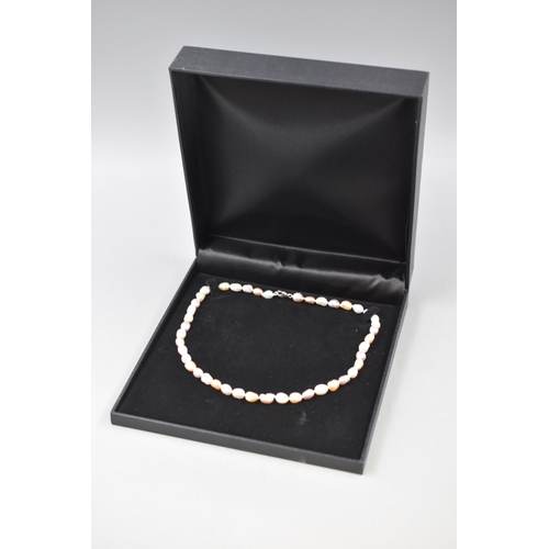 84 - Sterling Silver Pearl Type Necklace New In Presentation Box