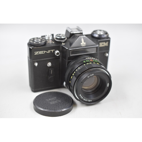 407 - Zenit EM SLR Camera with 58mm f2 Helios Lens and Case