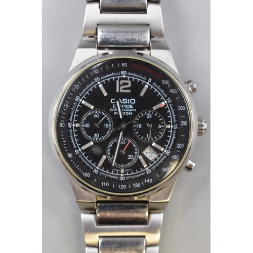 95 - Casio Edifice Chronagraph WR 100 Stainless Steel Water Resistant 10 Bar Watch, Working