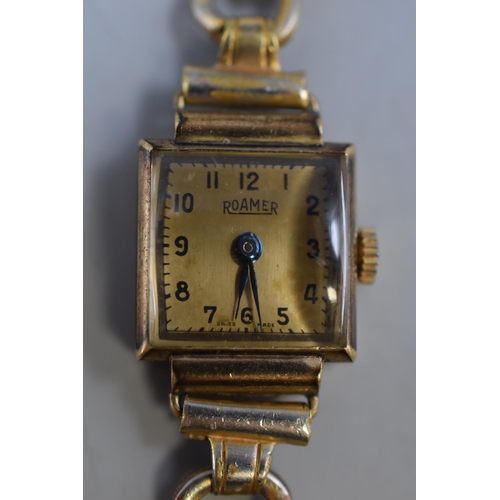 100 - Vintage Ladies Roamer Wrist Watch with Rolled Gold Case and Strap (Working)