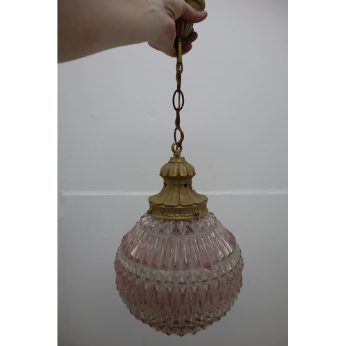 441 - A Selection of Brass Light Fittings, Includes Pendant Light With Rose and Clear Glass, And Two Other... 