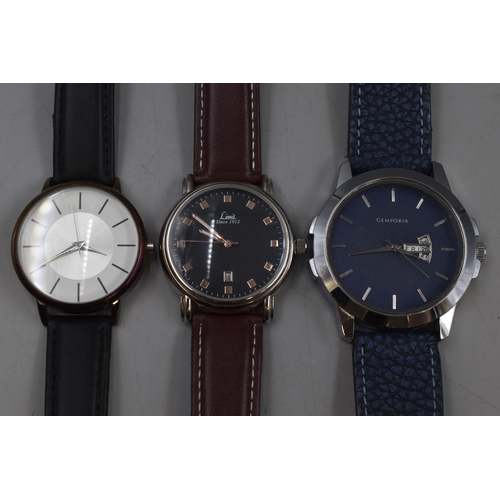 120 - Three Gents Watches including Limit and Gemporia (All Working)