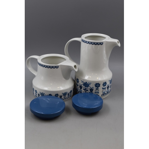 473 - Johnson Brothers 1970s Tudor Blue Includes Coffee Pot, Tea Pot, Milk Jug & Fruit Bowl