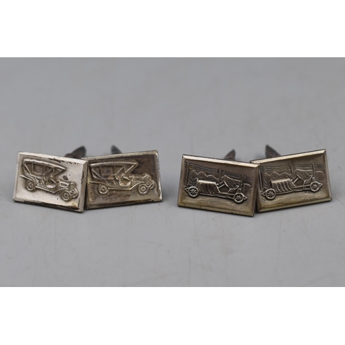 166 - Pair of Vintage Buccaneer Vintage Vehicle Themed Cuffliks in original Velvet Gift Boxes