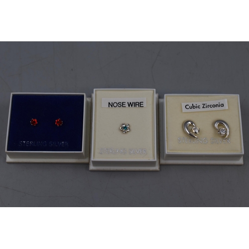 173 - Sterling Silver Nose Studs, Earrings and a Surgical Steel Belly Button Bar