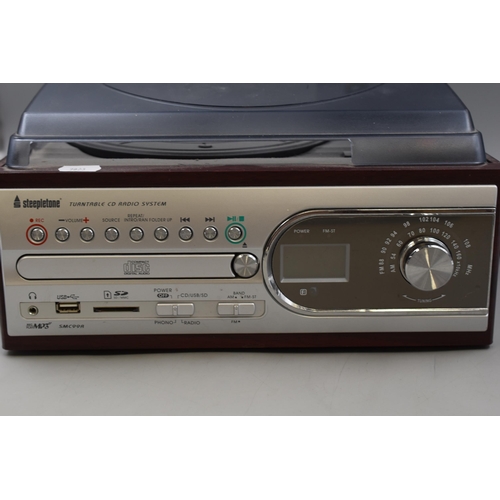 566 - Steepletone Turntable CD Radio System (Powers On)