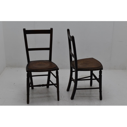 595 - Pair of Antique Chairs Rush Seated But Covered With Decorated Board