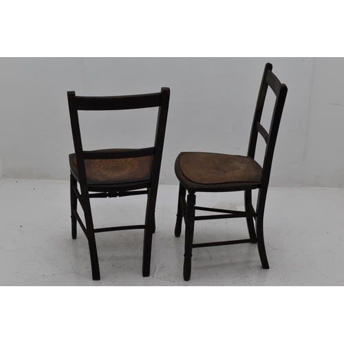 595 - Pair of Antique Chairs Rush Seated But Covered With Decorated Board