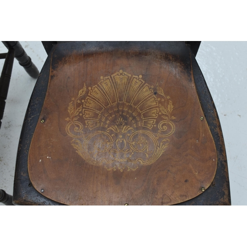 595 - Pair of Antique Chairs Rush Seated But Covered With Decorated Board