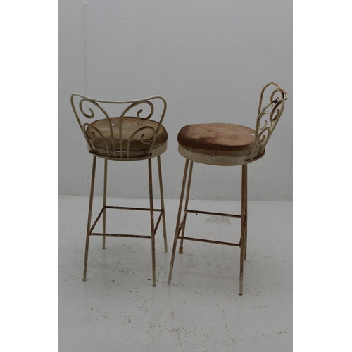 597 - Three Vintage Wrought Iron High Stools